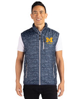 Michigan Wolverines Alumni Cutter & Buck Rainier Recycled Insulated Printed Puffer Mens Full Zip Vest Dark Navy Front