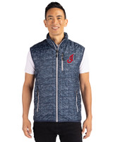 Cleveland Indians Cooperstown Cutter & Buck Rainier PrimaLoft® Mens Eco Insulated Full Zip Printed Puffer Vest Dark Navy Front