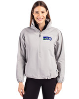Seattle Seahawks Historic Cutter & Buck Charter Eco Recycled Womens Anorak Jacket Polished Medium Gray Front
