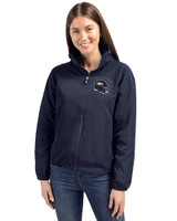 Denver Broncos NFL Helmet Cutter & Buck Charter Eco Recycled Womens Full-Zip Jacket Navy Blue Front