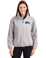 Seattle Seahawks Historic Cutter & Buck Charter Eco Recycled Womens Full-Zip Jacket Polished Medium Gray Front