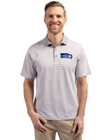 Seattle Seahawks Historic Cutter & Buck Virtue Eco Pique Micro Stripe Recycled Mens Polo Polished/White Front