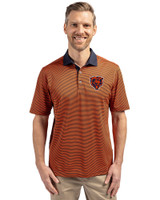 Chicago Bears Historic Cutter & Buck Virtue Eco Pique Micro Stripe Recycled Mens Polo College Orange/Navy Blue Front