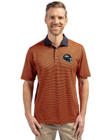 Denver Broncos NFL Helmet Cutter & Buck Virtue Eco Pique Micro Stripe Recycled Mens Polo College Orange/Navy Blue Front