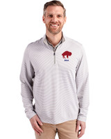 Buffalo Bills Historic Cutter & Buck Virtue Eco Pique Micro Stripe Recycled Mens Big & Tall Quarter Zip Polished/White Front