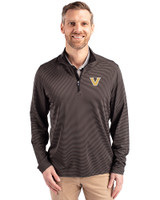 Vanderbilt Commodores Cutter & Buck Virtue Eco Pique Micro Stripe Recycled Mens Big & Tall Quarter Zip Black/Elemental Grey Front