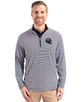 Denver Broncos NFL Helmet Cutter & Buck Virtue Eco Pique Micro Stripe Recycled Mens Big & Tall Quarter Zip Navy Blue/White Front
