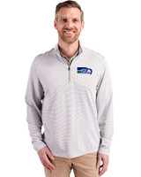 Seattle Seahawks Historic Cutter & Buck Virtue Eco Pique Micro Stripe Recycled Mens Quarter Zip Polished/White Front