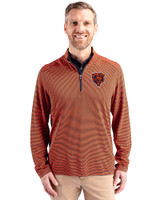 Chicago Bears Historic Cutter & Buck Virtue Eco Pique Micro Stripe Recycled Mens Quarter Zip College Orange/Navy Blue Front
