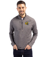 Green Bay Packers NFL Helmet Cutter & Buck Adapt Eco Knit Heather Mens Big & Tall Quarter Zip Pullover Black Heather Front