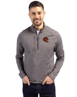 Cincinnati Bengals NFL Helmet Cutter & Buck Adapt Eco Knit Heather Mens Big & Tall Quarter Zip Pullover Black Heather Front