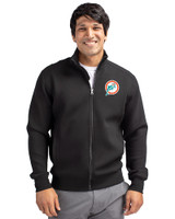 Miami Dolphins Historic Cutter & Buck Roam Recycled Buttery-Soft Knit Mens Big & Tall Full Zip Jacket Black Front
