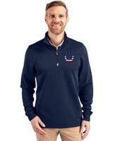 Indianapolis Colts Americana Cutter & Buck Traverse Stretch Eco Quarter Zip Mens Big and Tall Pullover Liberty Navy Front
