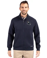Denver Broncos NFL Helmet Cutter & Buck Roam Eco Recycled Full Zip Mens Big & Tall Jacket Navy Blue Front