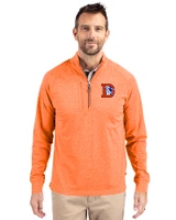 Denver Broncos Historic Cutter & Buck Adapt Eco Knit Heather Mens Quarter Zip Pullover College Orange Heather Front