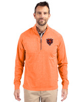 Chicago Bears Historic Cutter & Buck Adapt Eco Knit Heather Mens Quarter Zip Pullover College Orange Heather Front