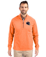 Chicago Bears NFL Helmet Cutter & Buck Adapt Eco Knit Heather Mens Quarter Zip Pullover College Orange Heather Front