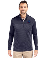 Miami Dolphins Americana Cutter & Buck Traverse Stretch Eco Stripe Quarter Zip Mens Big and Tall Pullover Liberty Navy Front