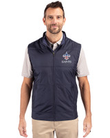 New Orleans Saints Americana Cutter & Buck Stealth Hybrid Quilted Mens Big and Tall Windbreaker Vest Liberty Navy Front