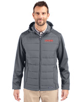 UConn Huskies Cutter & Buck Evoke Hybrid Eco Softshell Recycled Full Zip Mens Big & Tall Hooded Jacket Elemental Grey Front