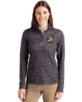 Army Black Knights Cutter & Buck Traverse Stretch Eco Camo Print Quarter Zip Womens Pullover Black Front