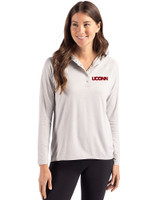 UConn Huskies Cutter & Buck Coastline Epic Comfort Recycled Womens Hooded Shirt CONCRETE Front