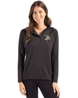 Army Black Knights Cutter & Buck Coastline Epic Comfort Recycled Womens Hooded Shirt Black Front