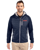 UConn Huskies Cutter & Buck Rainier Primaloft Mens Eco Full Zip Hybrid Jacket Dark Navy Front