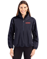 UConn Huskies Cutter & Buck Charter Eco Recycled Womens Anorak Jacket Navy Blue Front
