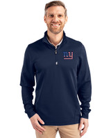 New York Giants Americana Cutter & Buck Traverse Stretch Eco Quarter Zip Mens Big and Tall Pullover Liberty Navy Front