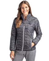 Carolina Panthers Mono Cutter & Buck Rainier PrimaLoft® Womens Eco Insulated Full Zip Printed Puffer Jacket Black Front