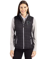 Atlanta Falcons Monochromatic Cutter & Buck Rainier Recycled Insulated Puffer Womens Full Zip Vest Black Front
