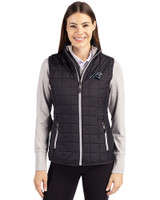 Carolina Panthers Mono Cutter & Buck Rainier PrimaLoft® Womens Eco Insulated Full Zip Puffer Vest Black Front