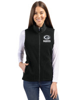 Green Bay Packers Mono Cutter & Buck Cascade Eco Fleece Womens Vest Black Front