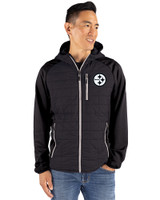 Pittsburgh Steelers Mono Cutter & Buck Rainier Primaloft Mens Eco Full Zip Hybrid Jacket Black Front