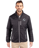 Miami Dolphins Mono Cutter & Buck Rainier PrimaLoft® Mens Eco Insulated Full Zip Puffer Jacket Black Front