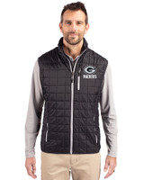 Green Bay Packers Mono Cutter & Buck Rainier PrimaLoft® Mens Big and Tall Eco Insulated Full Zip Puffer Vest Black Front
