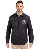 Green Bay Packers Mono Cutter & Buck Rainier PrimaLoft® Mens Eco Insulated Quilted Shirt Jacket Black Front