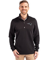 New England Patriots Mono Cutter & Buck Traverse Stretch Eco Quarter Zip Mens Big and Tall Pullover Black Front
