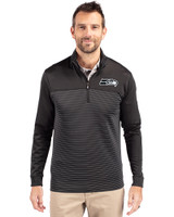 Seattle Seahawks Monochromatic Cutter & Buck Traverse Recycled Smooth Stretch Mens Big & Tall Stripe Quarter Zip Pullover Black Front