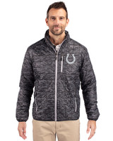 Indianapolis Colts Mono Cutter & Buck Rainier PrimaLoft® Mens Eco Insulated Full Zip Printed Puffer Jacket Black Front