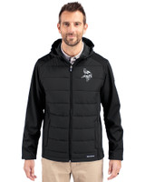 Minnesota Vikings Mono Cutter & Buck Evoke Hybrid Softshell Recycled Full Zip Mens Hooded Jacket Black Front