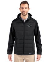 Detroit Lions Mono Cutter & Buck Evoke Hybrid Softshell Recycled Full Zip Mens Hooded Jacket Black Front