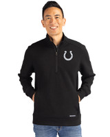 Indianapolis Colts Mono Cutter & Buck Roam Epic Versatility Recycled Quarter Zip Mens Pullover Black Front