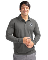 Miami Dolphins Mono Cutter & Buck Advantage Eco Tri-Blend Pique Mens Long Sleeve Polo EG_PRO_HG 