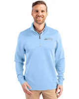 Seattle Seahawks Mono Cutter & Buck Traverse Stretch Eco Quarter Zip Mens Pullover Atlas Light Blue Front