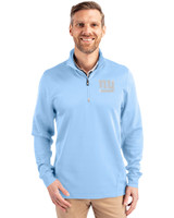 New York Giants Mono Cutter & Buck Traverse Stretch Eco Quarter Zip Mens Pullover Atlas Light Blue Front