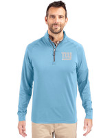 New York Giants Mono Cutter & Buck Adapt Eco Knit Stretch Recycled Mens Quarter Zip Pullover Atlas Light Blue Front