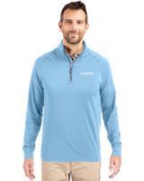 New Orleans Saints Monochromatic Cutter & Buck Adapt Recycled Soft Knit Stretch  Mens Quarter Zip Pullover Atlas Light Blue Front