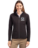 Green Bay Packers Mono Cutter & Buck Adapt Eco Knit Hybrid Recycled Womens Full Zip Jacket Black Front
